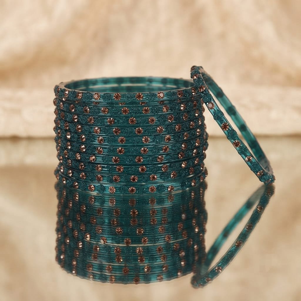 rainbow-colored glass stone bangles and tennis-style bracelets
