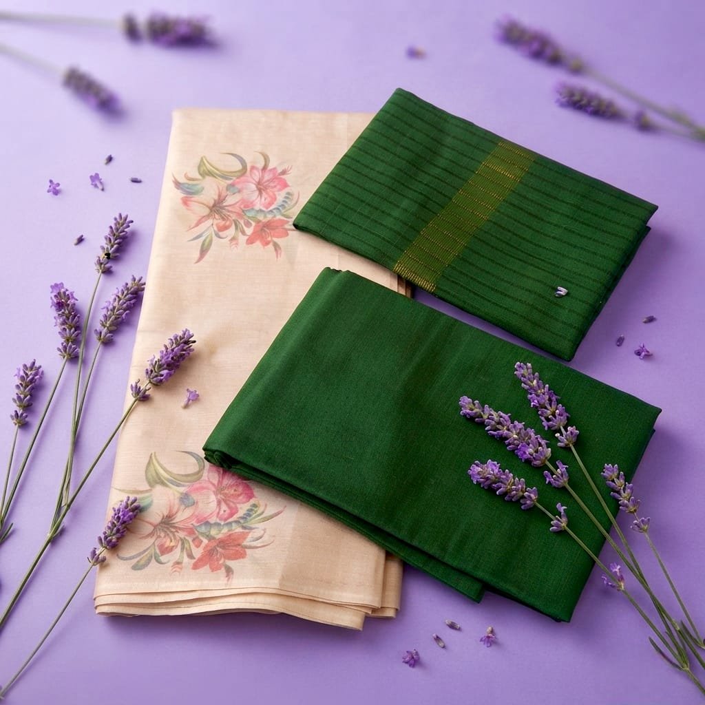 Premium dark green, solid-colored unstiched material with dupatta.